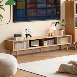 源氏木語橡木原木色玻璃滑門2M四格電視櫃 Y162N01