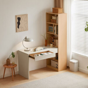 林氏木業簡約雙色附高書櫃書桌 OV2V