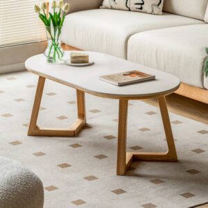 源氏木語光岩橡木實木原木色岩板茶几1M Y150J12