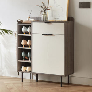 林氏木業現代簡約開放式二門鞋櫃0.78M MF2N 月牙白+灰色